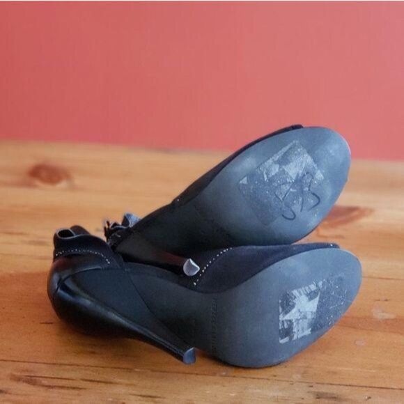 Rebecca Taylor Leather Suede Ankle Strap Peep Toe Embellished Shoes Heels Size 6 - Picture 6 of 6